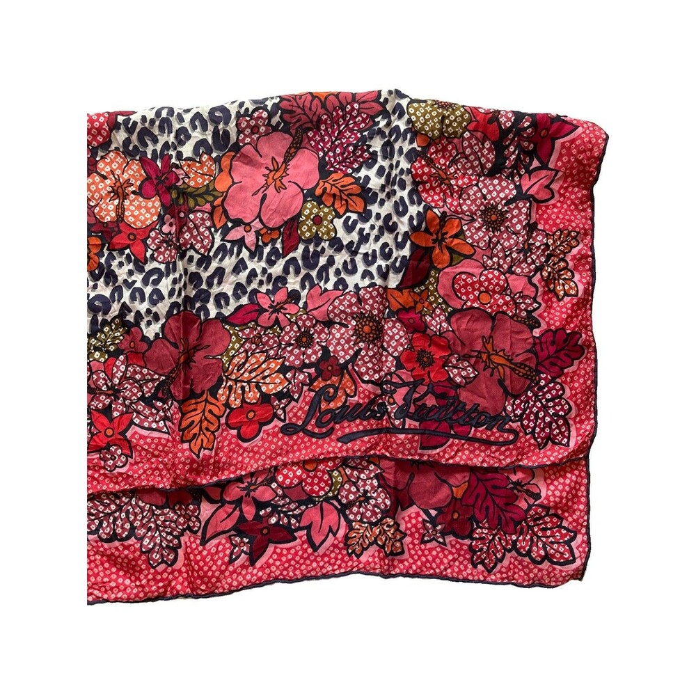 LOUIS VUITTON Coral Floral Scarf Silk Hand Rolled Logo Pattern 24” Square